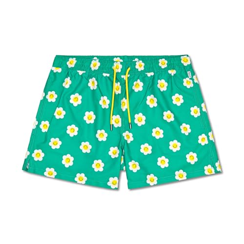 Happy Socks Herren Smiley Daisy Swimshorts - Coole Swimwear mit Smiley-Print MEDIUM Green (7300) L