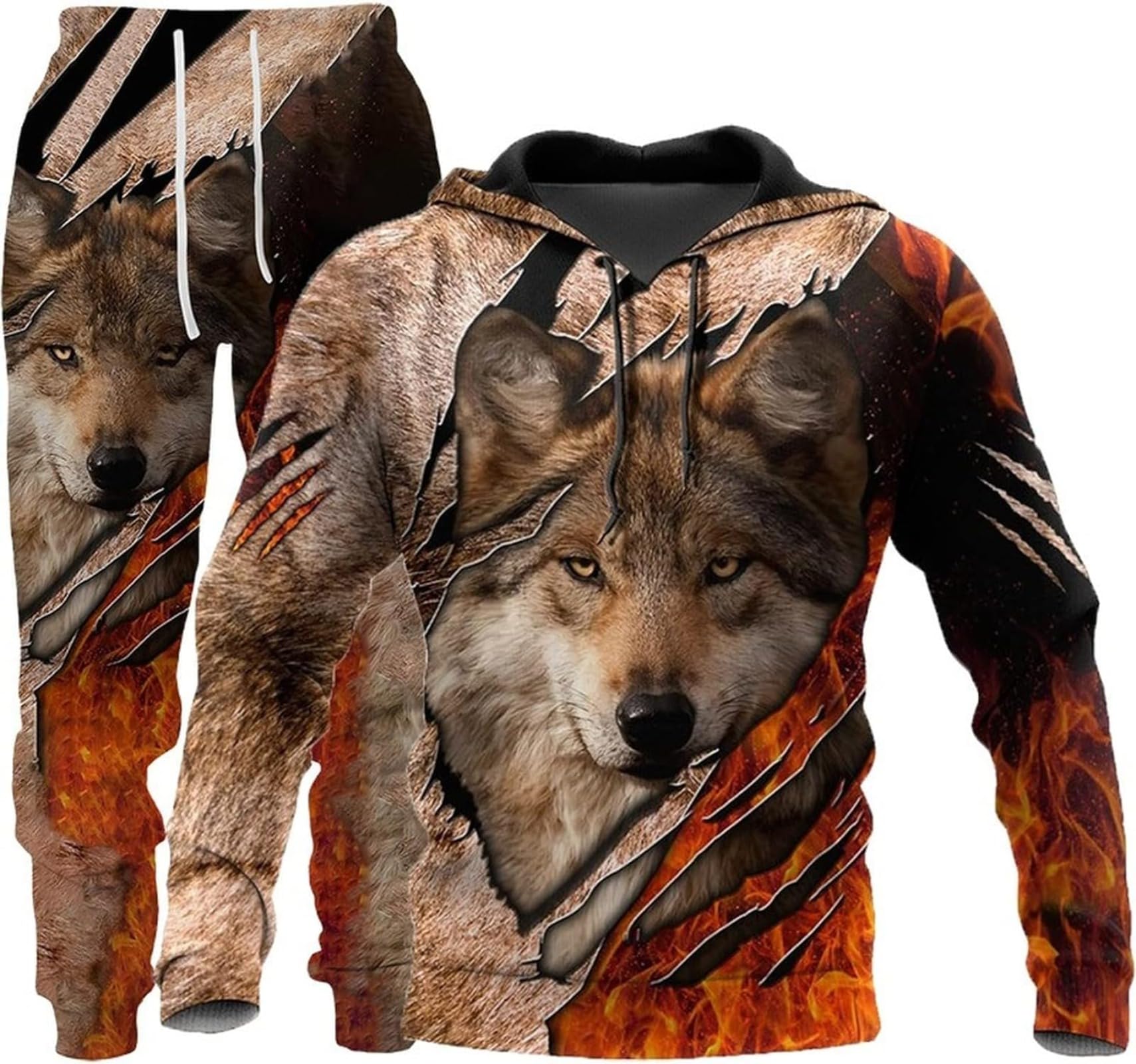 RIAAJ Unisex 3D Wolf Druck Hoodie Herren Jogginganzug Unisex Sweatshirts Hoody + Hose Sets (F4,XL)