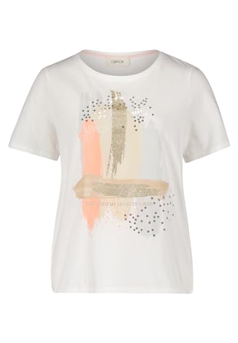 Cartoon Damen Printshirt mit Rundhalsausschnitt Patch Cream/Gold,46