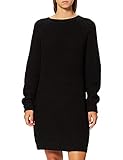 NOISYMAY Damen Langarm Strickkleid | Legeres Dress NMSIESTA Party Jumper | Geripptes Midi Shirt Kleid, Farben:Schwarz, Größe:L