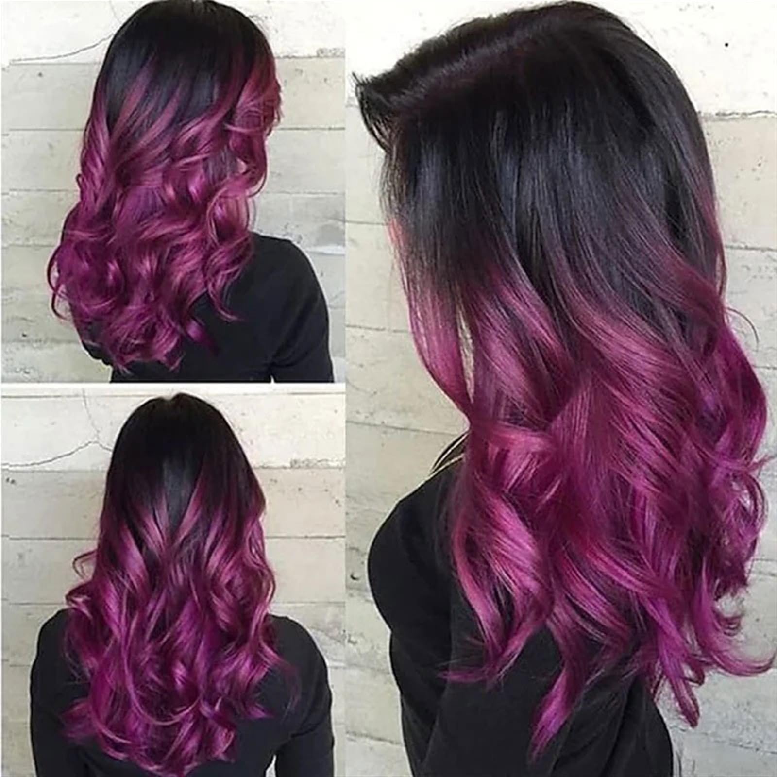 Perücke für Frauen Perücke for Party-Kostüme, Halloween, synthetisch, hitzebeständig, Schwarz bis Lila, Ombre-Damen, langes, gewelltes Haar Human Hair Wig(Purple)