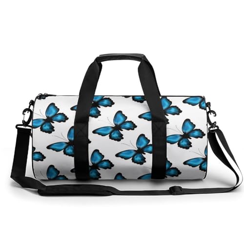 Blauer Schmetterling Sport Duffel Bag Sporttasche Reisetasche Handgepäck Tasche Schwimmtasche Weekender Bag 45x23x23cm