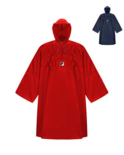 HOCK Wander Regenponcho 'Wetter AS Klima' mit Langen Ärmeln - Der Atmungsaktive Outdoor Poncho für Damen und Herren - Regencape mit weitem Schnitt für's Wandern mit Rucksack - Rot S