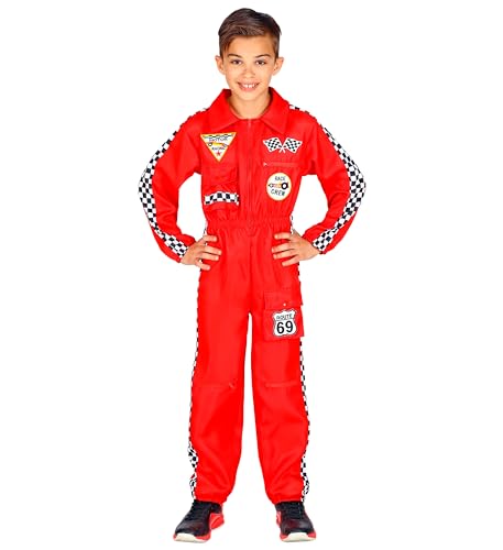 Widmann Rennfahrer Kostüm Overall Jumpsuit rot Anzug exklusiv (Kinder Overall, 164)