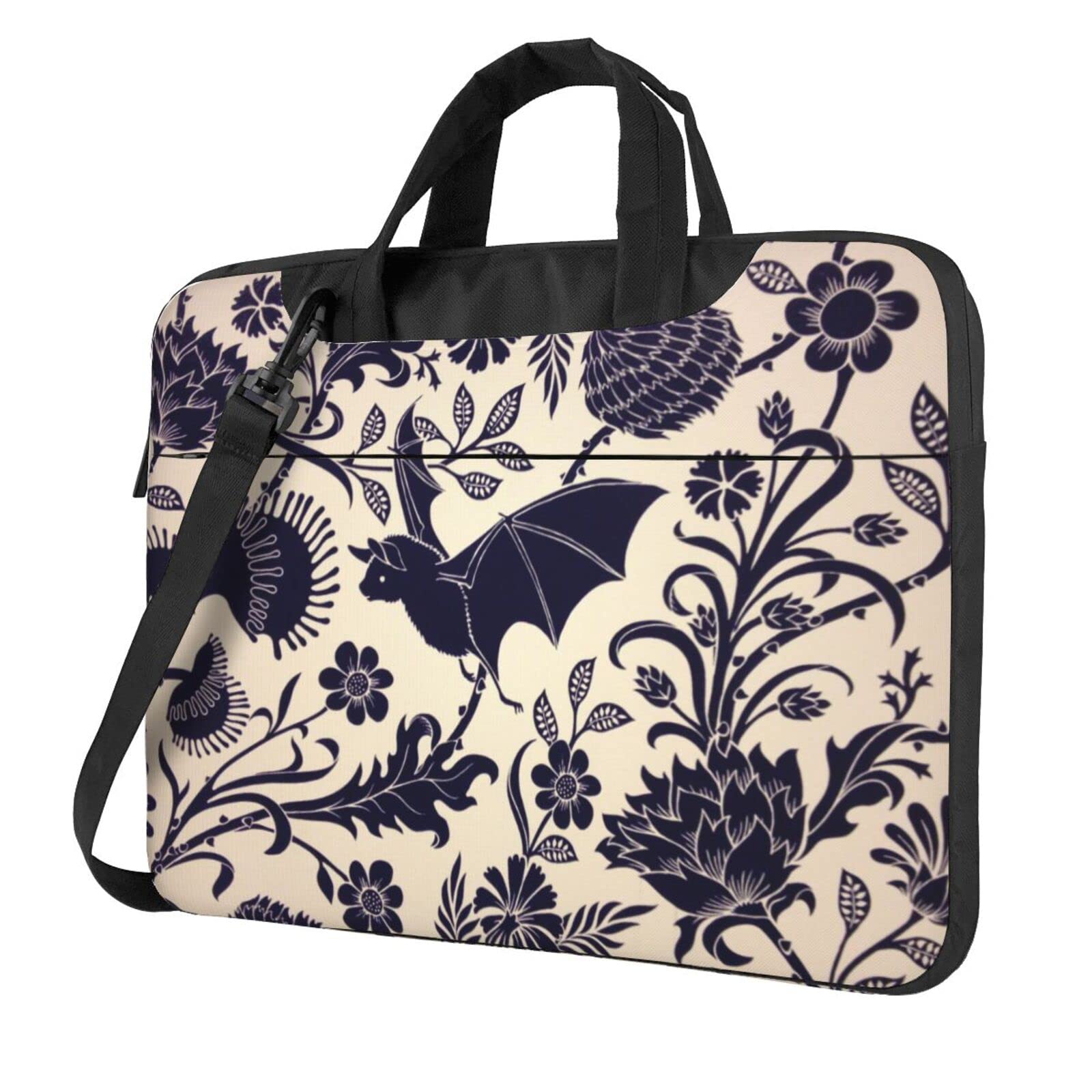 Fledermaus-Druck, ultradünne tragbare Schulter-Hand-Laptop-Tablet-Tasche, wasserdichtes und langlebiges Oxford-Gewebe, modisches Design, Schwarz , 15.6 inch