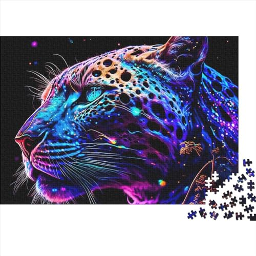 Schwierige, anspruchsvolle Puzzles, 500 Teile, Neon-Panther-Holzpuzzle für Erwachsene, Puzzles aus Holz für Erwachsene und Teenager (Größe 52x38cm)