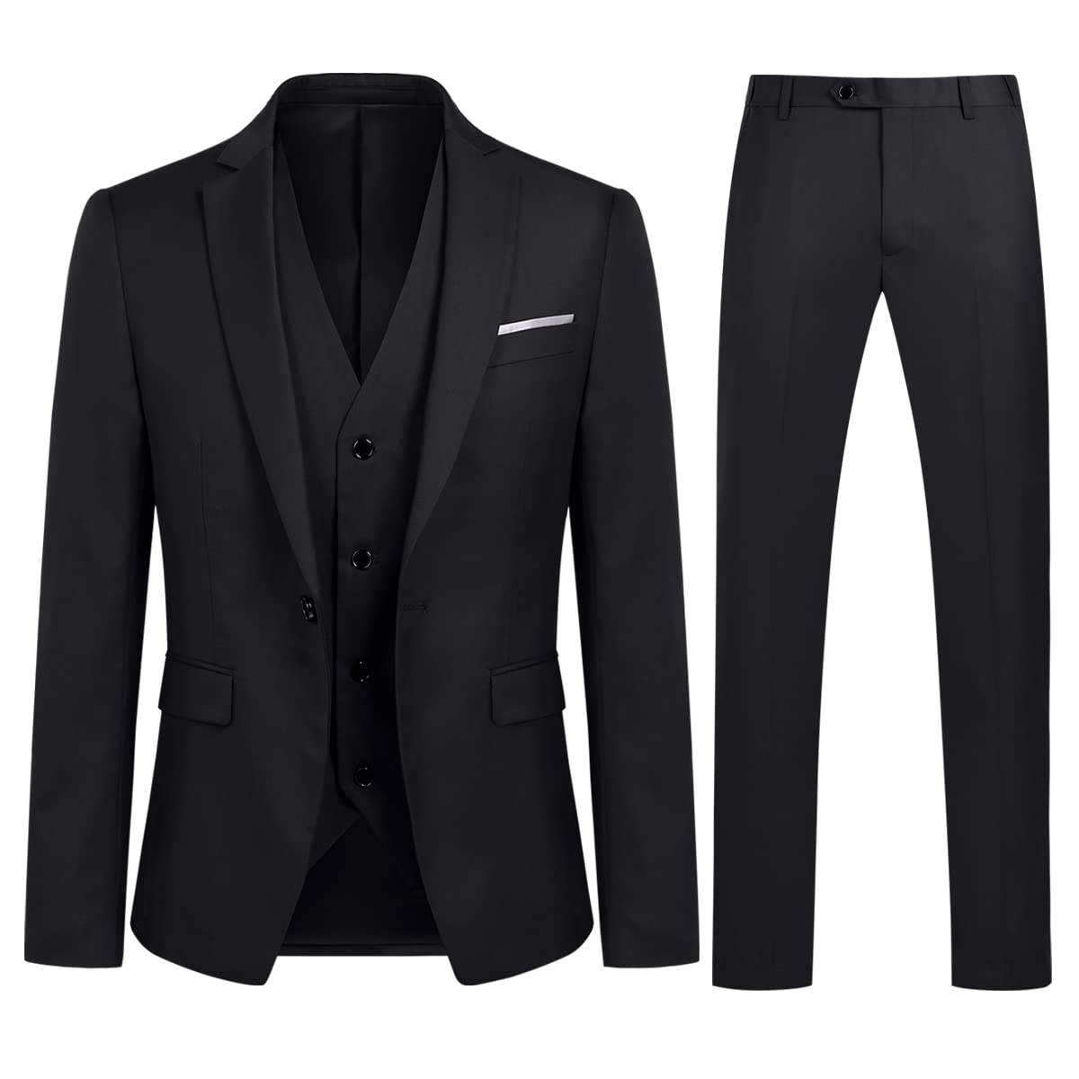 Allthemen Anzug Herren Slim Fit 3 Teilig Anzüge Modern Herrenanzug 3-Teilig Sakko Hose Weste Business Hochzeit Schwarz XXL