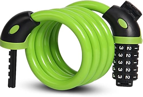 Fahrrad digitales Zahlenschloss, PVC Stahl Kabel Fahrradschloss, 5 Ziffern Kombination Digital Code Selbst(Green)