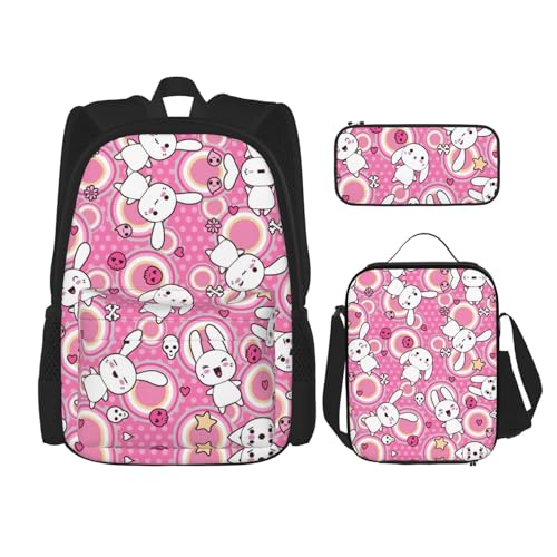 WURTON Schulrucksack-Set mit Cartoon-Tier-Druck, 3-in-1-Büchertaschen-Set mit Lunchbox, Federmäppchen, Reise-Laptop-Tagesrucksäcke