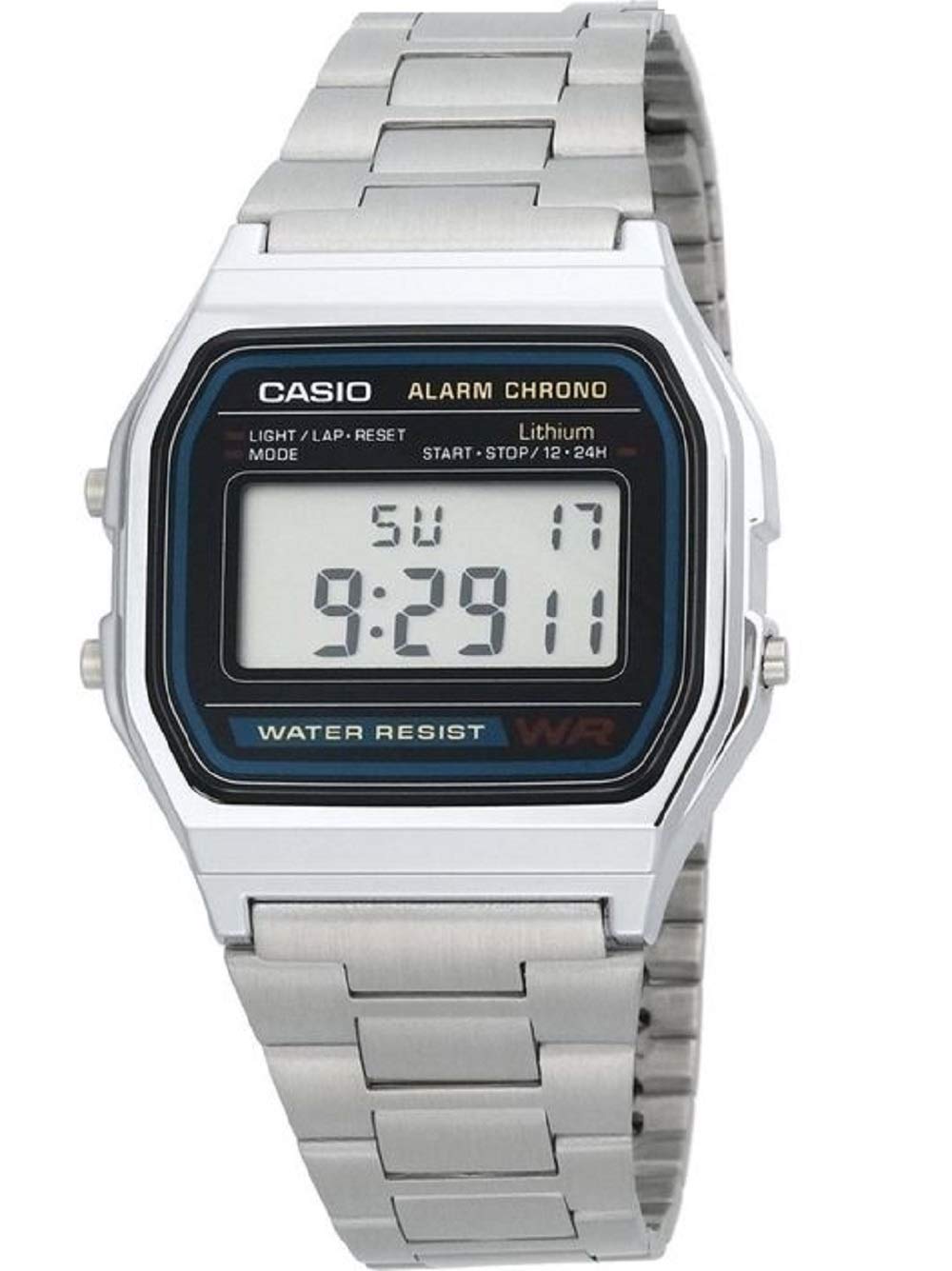 Casio A158WA-1DF Herrenuhr, Metallarmband, silberfarben, Armband