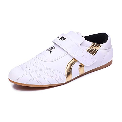 meng Taekwondo Schuhe, Atmungsaktiv Kampfsport Turnschuhe, Sport Boxen Kung Fu Taichi Leichte Schuhe for Erwachsene und Kinder (Color : Gold, Size : 39)