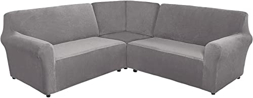 Sofabezüge aus Samt in L-Form, Hochelastischer Couch überzug für Ecksofas, Rutschfester Sofaüberwurf, Weicher Plüsch-Möbelschutz für Kinder und Haustiere ( Color : Light Grey , Size : L Shape 5-seater