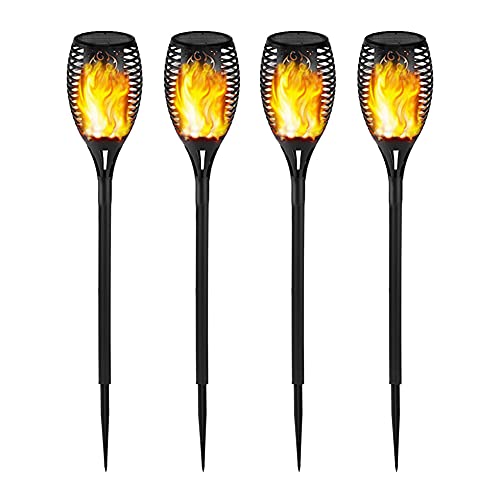 Asslye Led Fackeln mit Flamme Solar ，Solarfackeln für Außen Flackernd ，12LED Flackernde Flammen-Gartenlichter，Automatisches Ein/AusIP65 Wasserdichte Solar-Gartenlichter (4pcs)