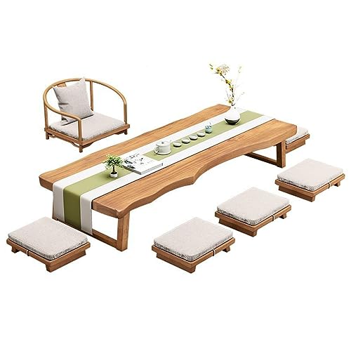 SnamicE Japanischer Bodentisch, Teetisch aus Massivholz im japanischen Stil, Tatami-Couchtische, niedriger Tisch, Laptop-Tatami-Tisch, zum Essen und Trinken, 140 x 60 x 35 cm