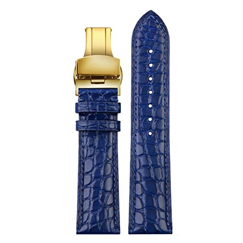 SCRUBY Für jedes luxuriöse Armband Krokodilgurt weiche blaue Leder -Uhrenband -Schmetterlingsverschluss 18 20mm 22 mm Männer Handgelenk Band(Blue gold fold,20mm)