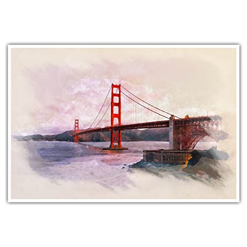 Golden Gate Bridge - Poster ohne Rahmen - Posterdruck USA Brücke Kalifornien Bild Wandbild Kunst Druck Bilder Wand Deko Wandposter Modern XXL Wohnzimmer (120 x 80 cm, Poster)