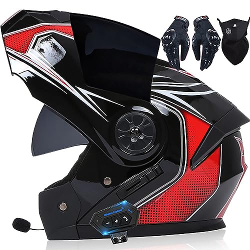 Helm Motorrad mit integriertem Bluetooth Modularer Bluetooth-Helm Klapphelm Full Face Motorradhelm mit ECE Zertifiziert Damen Integralhelme vollvisierhelm sturzhelm Motorrad Herren