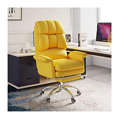 BFVAKBKYT Home Office Ergonomischer Schreibtischstuhl, Executive Commercial Drehstuhl, Verstellbarer Bürostuhl mit hoher Rückenlehne, moderner Drehstuhl aus Pu-Leder mit Fußstütze(Yellow)