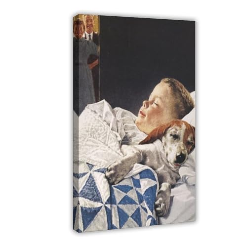 biegzc Norman Rockwell Leinwandposter, Motiv: Ein Junge und sein Hund, niedlicher Welpe, Wandkunst, Dekordruck, Bild, Gemälde für Wohnzimmer, Schlafzimmer, Dekoration, 50 x 75 cm