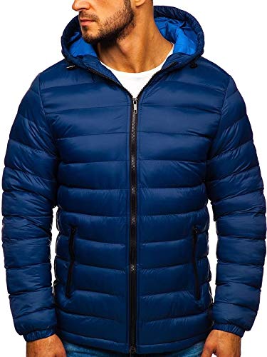 BOLF Herren Winterjacke Steppjacke mit Kapuze Daunenjacke Reißverschluss Sportjacke Zip Wärme Freizeit Outdoor Basic Casual Style JP1101 Dunkelblau XXL [4D4]