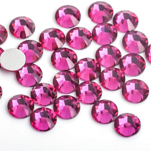 Bulk Flatback Strasssteine, Kristall Hotfix, 1440 Stück hell-dunkelrote Kristallglitzer-Strasssteine ​​für Nagelkunst, SS3–SS30, Glaskristall, nicht HotFix, Nagelkunst-Dekorationen(Fuchsia,SS16)