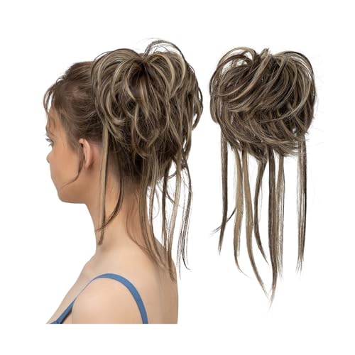 Haarteil Synthetische elastische Messy Bun-Haarteile, lockiges Haargummi, schwarz, blond, braun, Chignon-Band, Hochsteckfrisur, Donut for Frauen, natürliches Kunsthaar Haarverlängerung(6H24B)