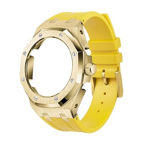 IOTUP GA2100/2110 Uhrenarmband aus Gummi und Edelstahl-Metallgehäuse, kompatibel mit GA2100/2110, verbesserte Metalllünette, Fluorkautschuk-Armband, Einheitsgröße, Achat