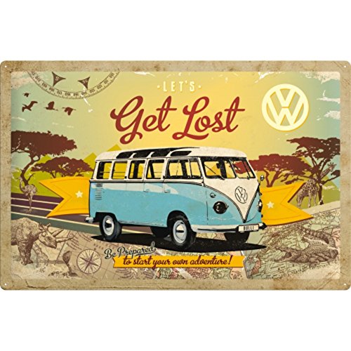 Nostalgic-Art 24004 Volkswagen - VW Bulli - Get Lost | Retro Blechschild | Vintage-Schild | Wand-Dekoration | Metall | 40x60 cm