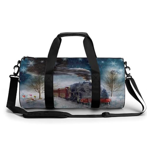 Retro Zug Schnee Sport Duffel Bag Sporttasche Reisetasche Handgepäck Tasche Schwimmtasche Weekender Bag 45x23x23cm