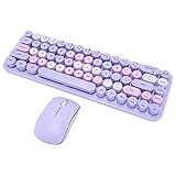 Kabellose Tastatur- und Maus-Kombination, 2,4 GHz, 68 Tasten, Bunte Retro-Funktastatur mit Niedlichen Runden Tastenkappen, für Win 10/11, für Win 8, für Win 7, für OS X Laptop, (Lila Thema)