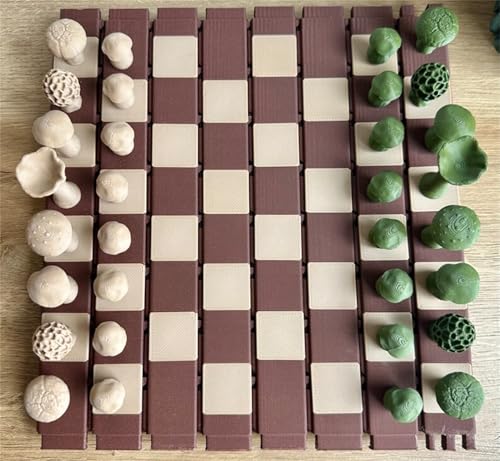 Waldschachspiel, Schachbrett aus Baumstamm und Pilz, 3D-gedrucktes Waldschachspiel, Schachspiel, Schachbrett und Figuren aus Pilzen (1 SET)