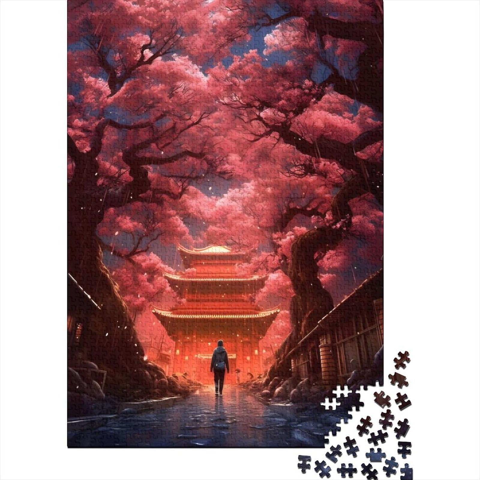 Spaziergang zwischen Kirschbäumen, Puzzle für Erwachsene, Teenager, Erwachsenen-Puzzle 1000 Puzzles für Erwachsene, Lernspiel, Herausforderungsspielzeug, 75 x 50 cm