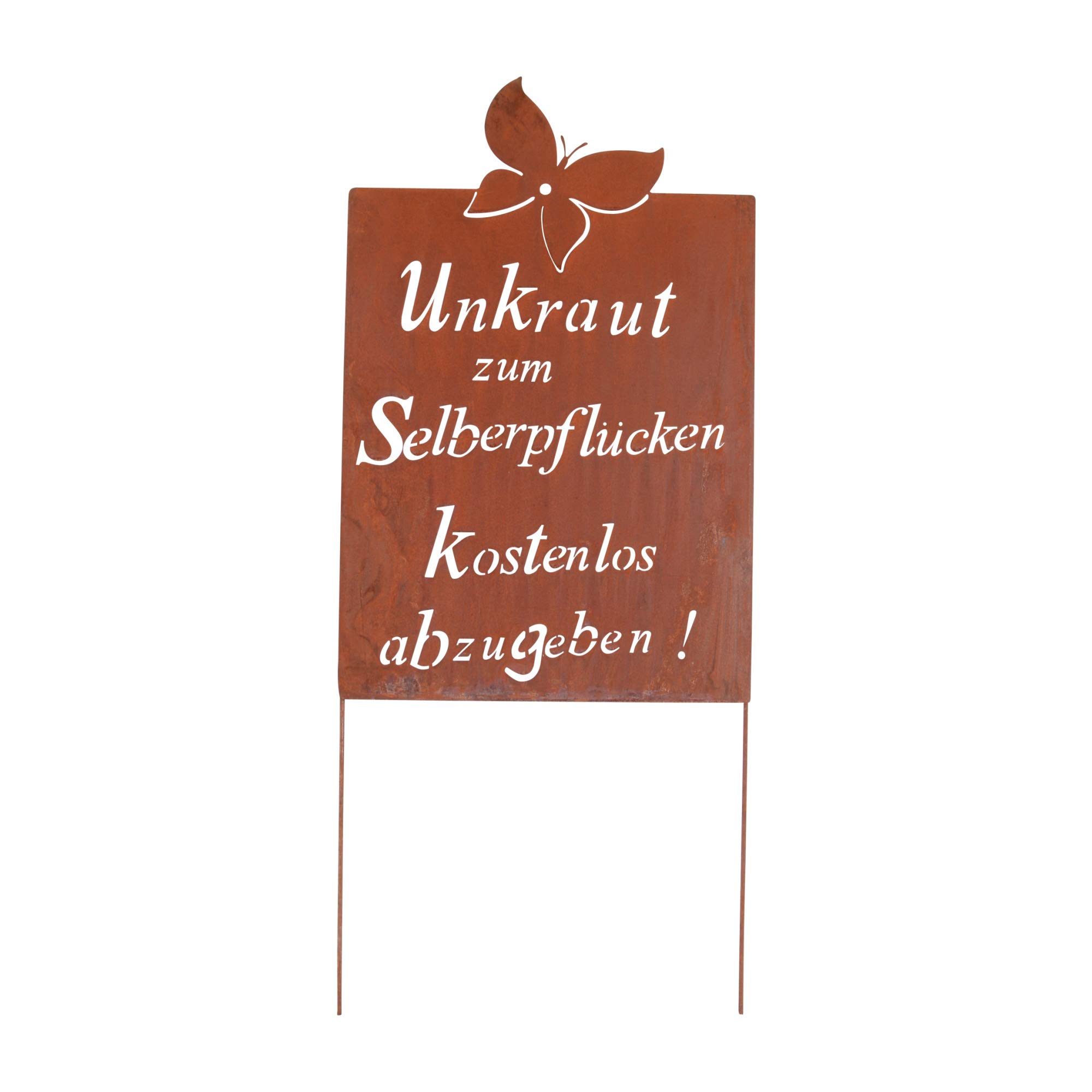 UNUS Gartendeko Gartenstecker aus Edelrost Metall Garten Schild mit Spruch Unkraut 66x43,5 cm