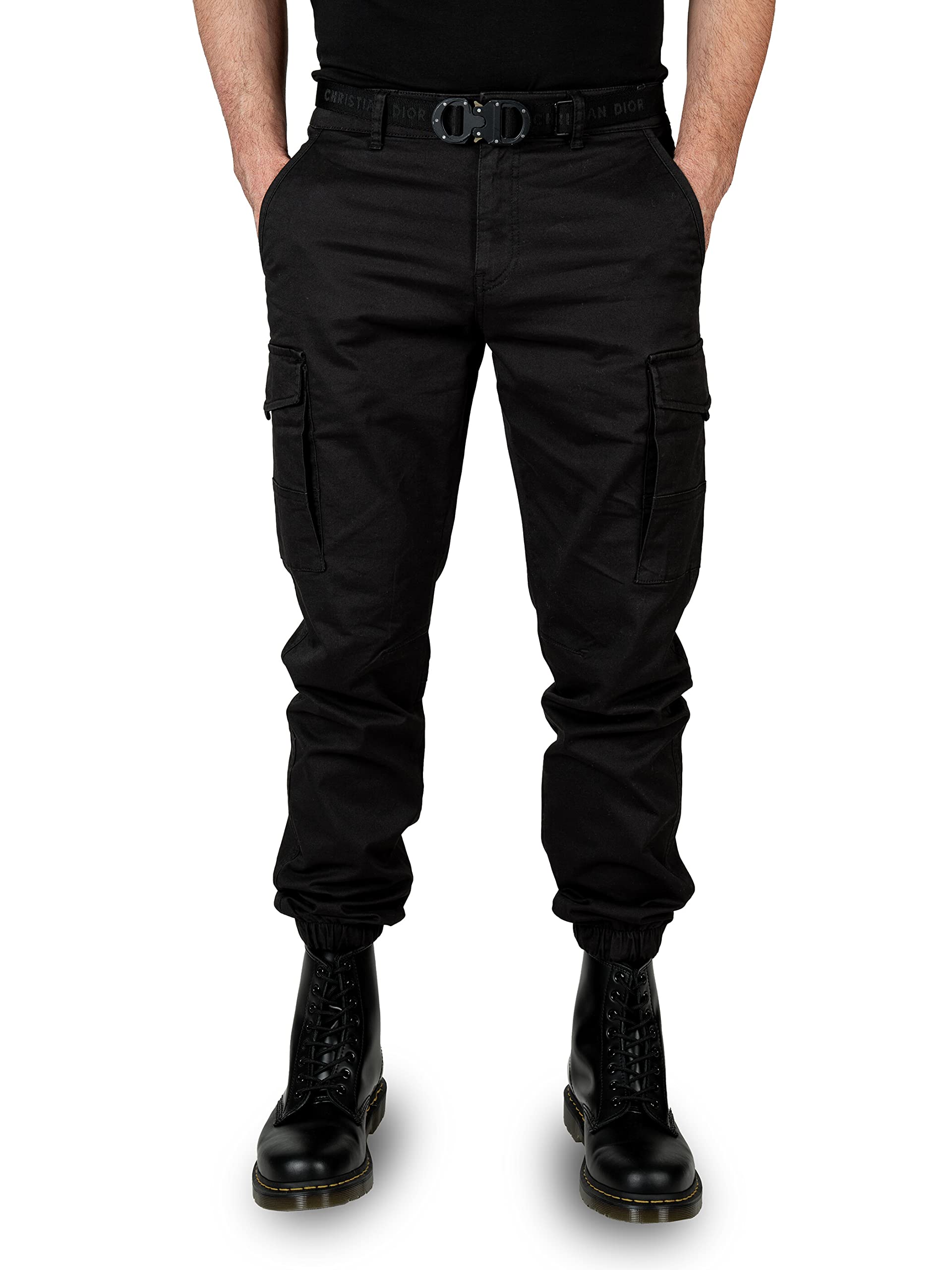 WOTEGA Odin - Herren Cargohose Slim Fit - Stretch Cargo Hose - Schwarze Männer Stoffhose, Schwarz (Black 194008), W29/L30