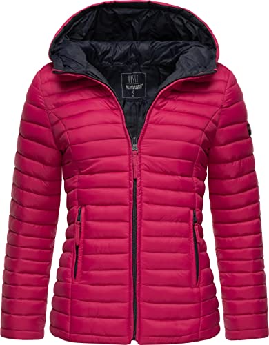 MARIKOO Damen leichte Übergangsjacke Steppjacke mit Kapuze Asraa Fuchsia Gr. M