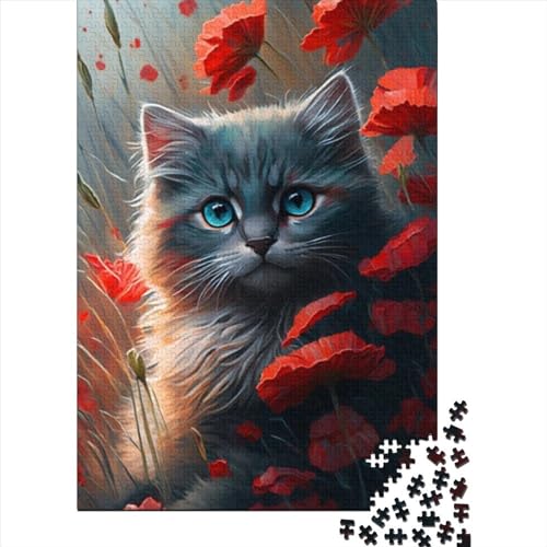 Puzzles 1000 Teile Süßes Katzenpuzzle für Erwachsene Holzbrettpuzzle Weihnachtspuzzle Geschenke Größe: 75x50cm