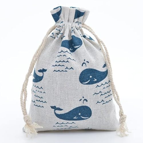 20 teile/los 13x18 cm Baumwolle Beutel Tuch Kordelzug Beutel Schmuck Verpackung Sachet Make-up Hochzeit Süßigkeiten Geschenk Benutzerdefinierte Taschen Wrapping-Whale,13x18cm