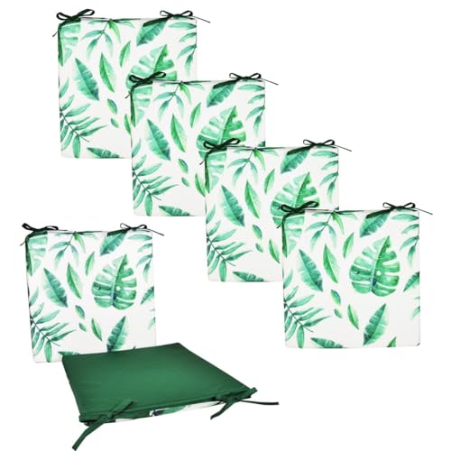 JACK 4X Motiv Outdoor Wende Stuhlkissen 40x40 cm Lounge Kissen Wasserfest Sitzkissen Garten Lotus Effekt, Farbe:Blatt