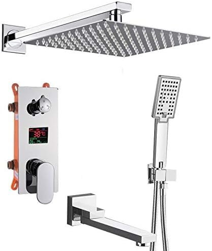 RASOANOA LCD-Digital-3-Wege-Duschhahn-Set, ultradünner Duschkopf mit LCD-Display, Mischbatterie, 180° schwenkbarer Wannenauslauf, Badewannendusche, 10-Zoll-Set, 16-Zoll-Set Ambitious