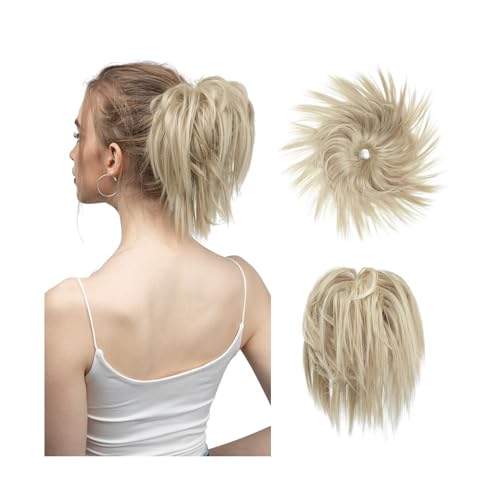 Haarteile Haarknoten Synthetisches Kunsthaar, unordentlicher Dutt, Chignon, elastisches, flexibles Band, Haargummi, lockiges Haarteil, synthetische Verlängerung Brötchen Haare(Pale ash blonde)