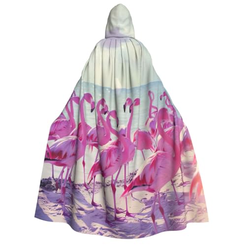 WURTON Flock of Red Flamingos on The Beach Print Unisex Hooded Cape Halloween Carnival Vampire Cosplay Cloak Hooded Cloak Costume