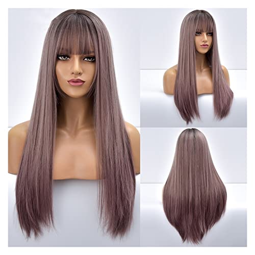 Perücken Lange glatte schwarze Synthetikperücke for Frauen mit Pony 26 Zoll Blond Rosa Rot Cosplay Lolita Perücken Hitzebeständiges Haar Damenperücke(Color:TB2020032-10)