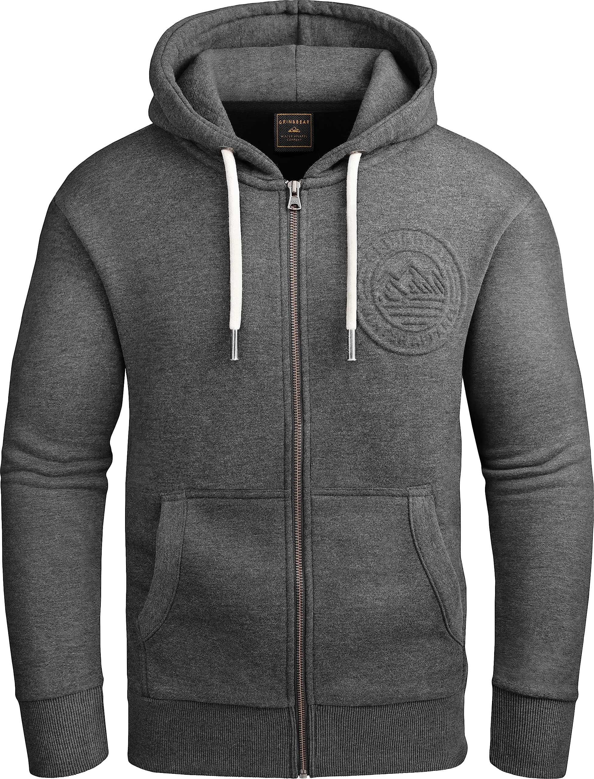 Grin&Bear Hoodie Herren Sweatshirt mit Reißverschluss GEC602 Anthrazit XXL