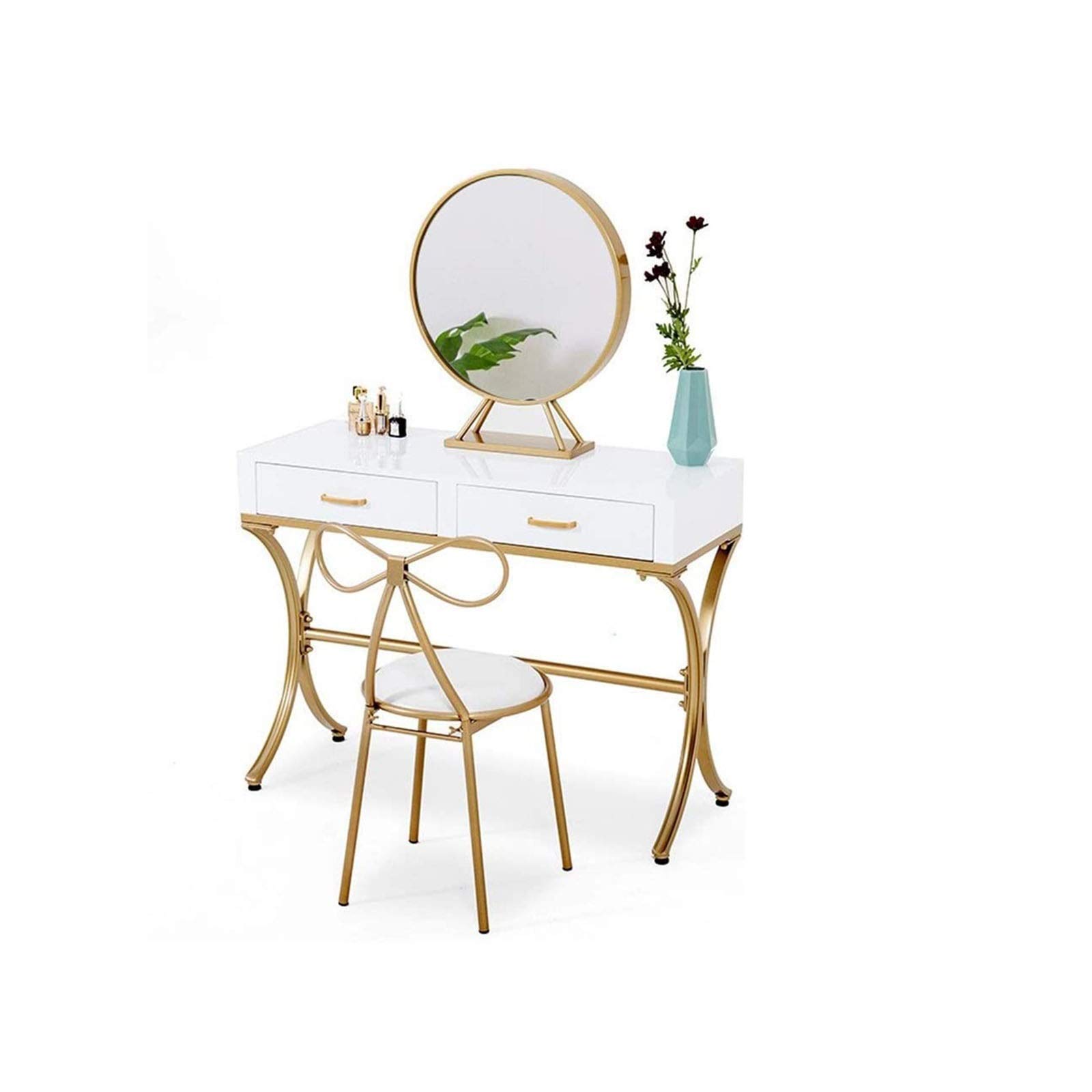 KHYTEBV Frisiertisch Schlafzimmer Frisiertische Schlafzimmer Massivholz Schmiedeeisen Nordic Butterfly Stuhl Set, mit Make-up-Spiegel, für Schlafzimmer, Ankleide