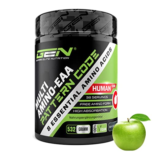 EAA Pulver - 532 g - Green Apple (Grüner Apfel) - Human Code Formel - Alle 8 essentielle Aminosäuren - Amino Workout Drink - Leckerer Geschmack - Vegan