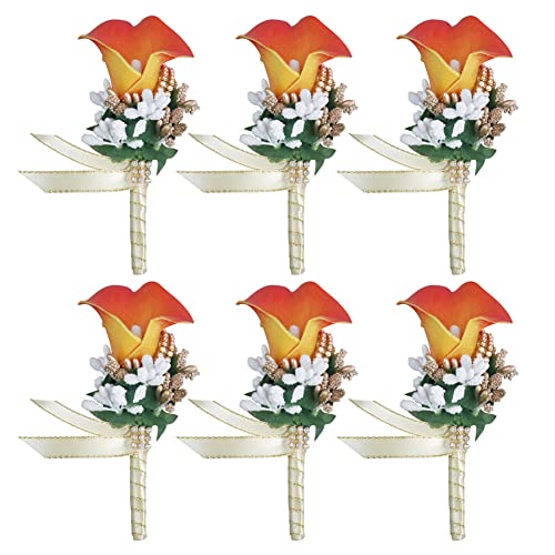 Armband Hochzeitsblumen, Brautjungfern -Armbandband, 6pcs Hochzeit Boutonniere Blume, Blume Revers Pin Boutonniere Corsage Accessoire Girls Männer künstliche Rosencors for Braut Bräutigam (Color : Or