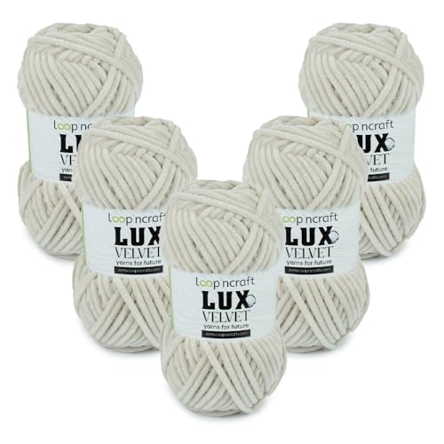 Chenille Wolle 5er-Set, Steingrau, Loopncraft, 5 X 100g, Lux Velvet, Super Weiches Samtgarn