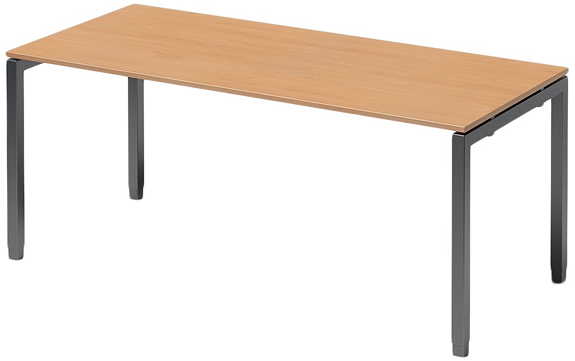 BISLEY Cito Schreibtisch, 650-850 mm höheneinstellbares U-Gestell, Metall, Bc334 Dekor Buche, Gestell Anthrazitgrau, 80 x 180 x 85 cm