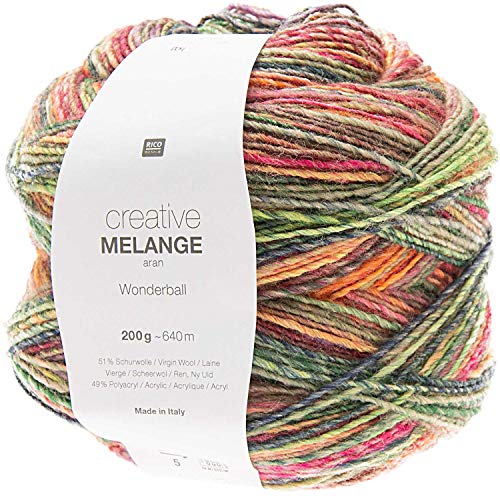 Rico Design Creative Melange Aran Wonderball, Farbverlaufswolle Nadelstärke zum Stricken oder Häkeln, Wolle 200g Knäuel (004, 200)