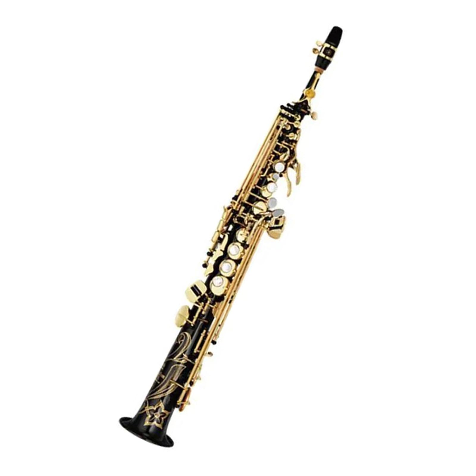 Gold lackiertes saxophon Schönes Aussehen Gold lackierter Korpus Messing Sopransaxophon B-Dur gerades Musikinstrument Professional(Black)